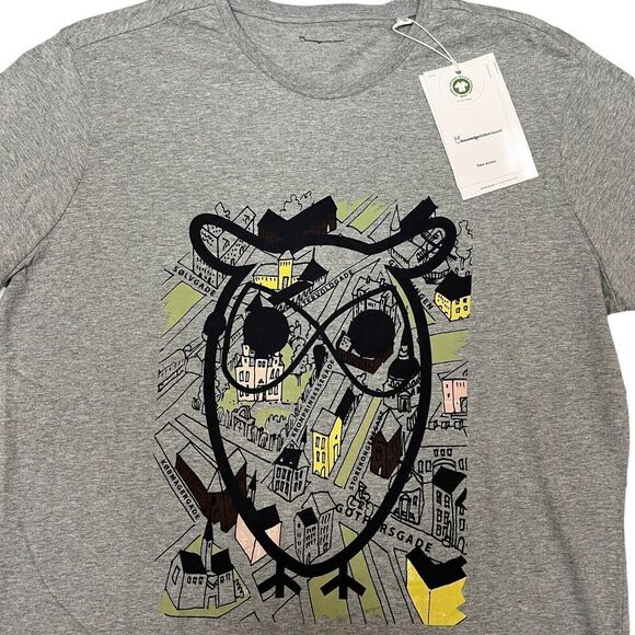 Knowledge Cotton Apparel Men's L Big Owl Print T-shirt Europe Streets Denmark - Picture 1 of 10
